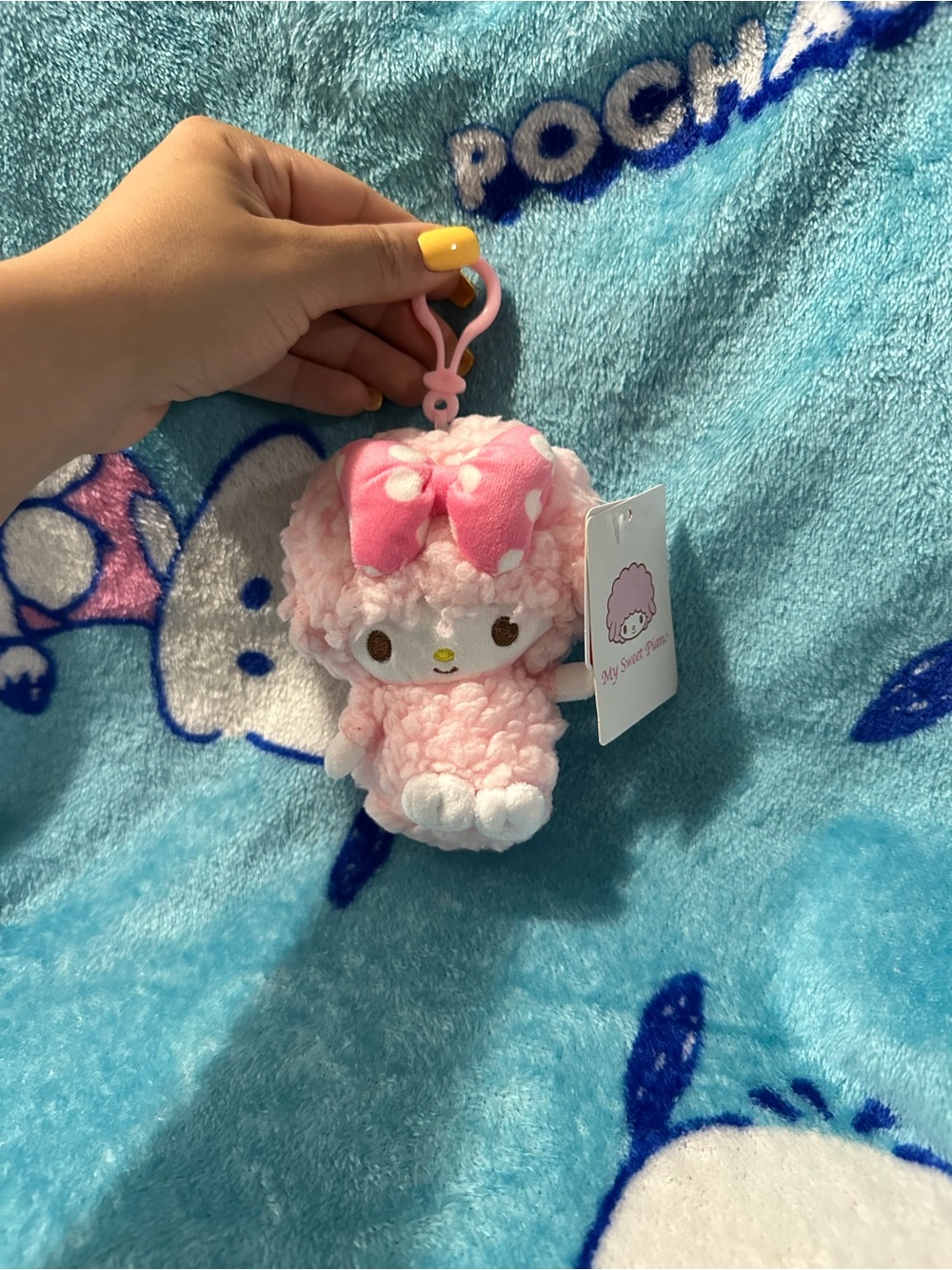 Sanrio My Sweet Piano Pink Plush Keychain with Polka Dot Bow